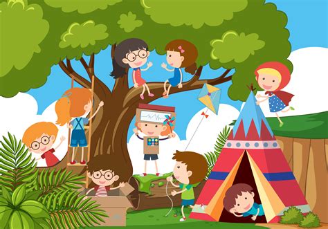 Happy Children Playing In The Park 370716 Vector Art At Vecteezy