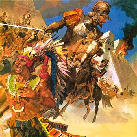 Hernan Cortes And The Aztecs Fight