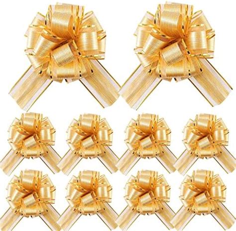 20 Pieces Large 6 Inches Pull Flower Ribbon Bows Gold Pull