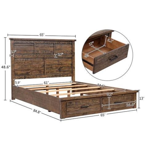 Queen Size Rustic Reclaimed Solid Wood Framhouse Storage Platform Bed
