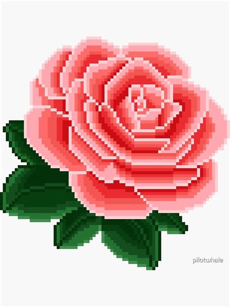 Pixel Art Pink Rose Sticker By Pilotwhale Pixel Art Pattern Pixel Art Grid Perler Bead Art