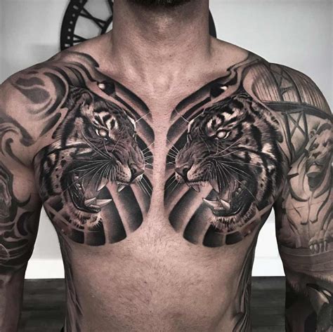 Tiger Chest Plates By Greg Nicholson Cool Tattoos For Guys Chest