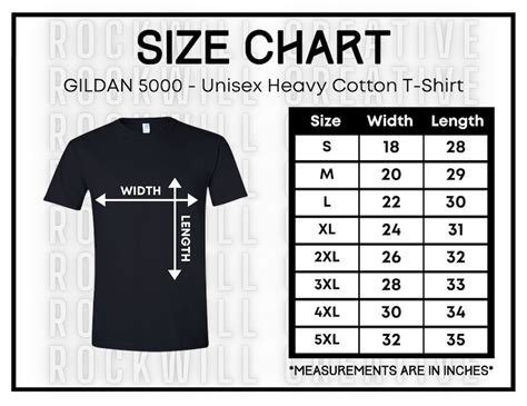 Gildan 5000 Size Chart Guide T Shirt Size Chart G5000 Etsy