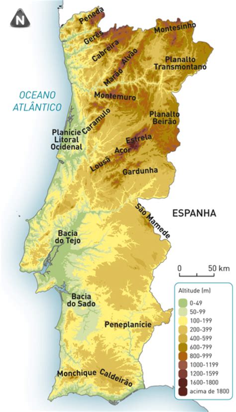 mapa hipsométrico de portugal continental mapa região