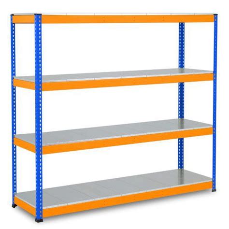 Heavy Duty Shelving 2440x1525 Blue And Orange 4 Metal Shelf Manutan Uk