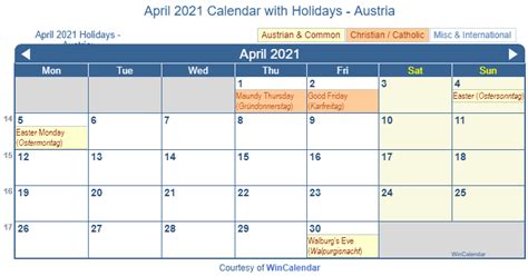 Print Friendly April 2021 Austria Calendar For Printing