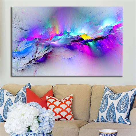 Wall Picture Framed Modern Multicoloured Blue Canvas Wall