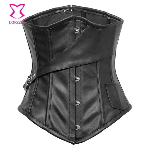 Black Faux Leather Gothic Clothing Corsetto Steampunk Korsett For Women