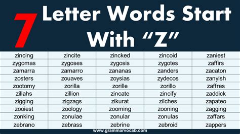 Seven Letter Words Starting With Z Grammarvocab