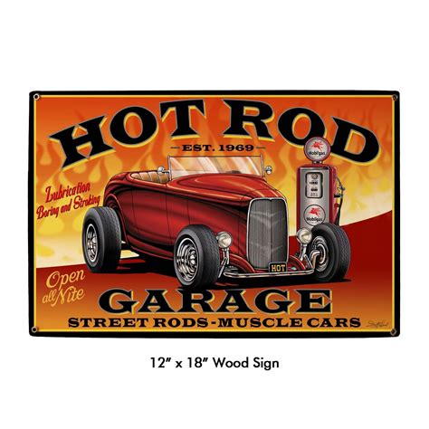 Hot Rod Garage Art On Wood Or Metal Sign Vintage Style Hot Rod Garage