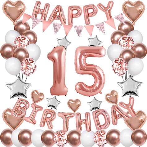 Rose Gold 15th Birthday Decorations For Girl Women15th