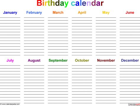 Printable Birthday Calendars 2020 Free Letter Templates