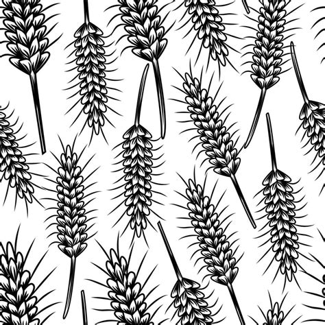 Vintage Sketch With Wheat Seamless Pattern Wheat Rice Oat Barley