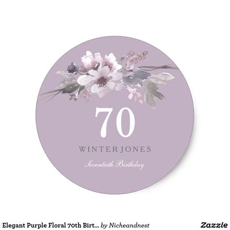 Elegant Purple Floral 70th Birthday Party Classic Round Sticker
