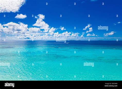 Amazing Seascape Beautiful Turquoise Tropical Ocean Water With Boat On