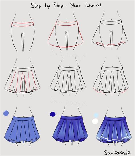 Using the shapes, sketch the figure. Step by Step - School girl Skirt by Saviroosje | How to ...