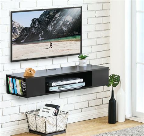 Fitueyes Black Floating Tv Stand Wall Mounted Medi