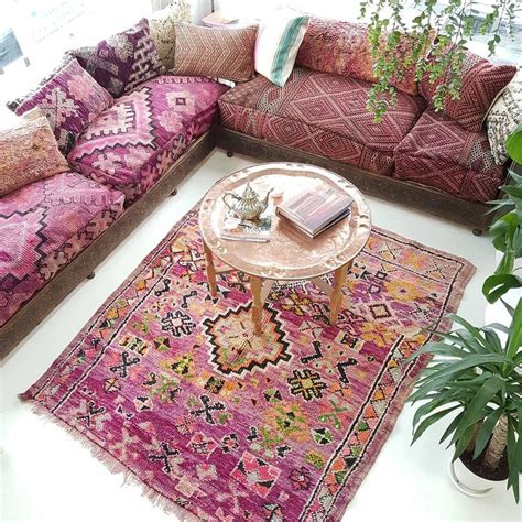 Bohemian Vibes With Colorful Moroccan Late Floor Cushions Vintage Rug