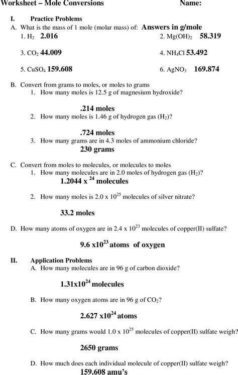 Mole Ratios And Mole To Mole Conversions Worksheet Answers