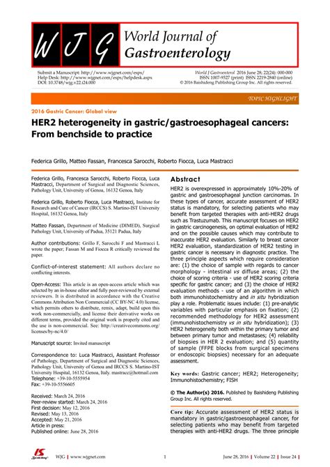 Pdf Her2 Heterogeneity In Gastricgastroesophageal Cancers From