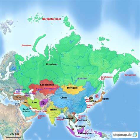 Stepmap Asien Mit Ländern Und Meeren Landkarte Für Asien