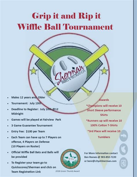 Wiffleball Tournament Sherman Parks And Rec