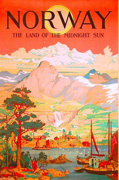 Norway Land Of Midnight Sun Norwegian Scandinavia Travel Poster