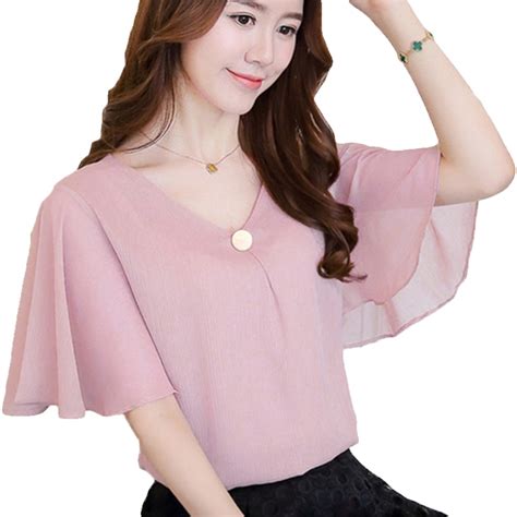 Summer Sexy Loose Chiffon Blouse Deep V Shirt Women Pink Plus Size 4xl Ruffle Batwing Sleeve