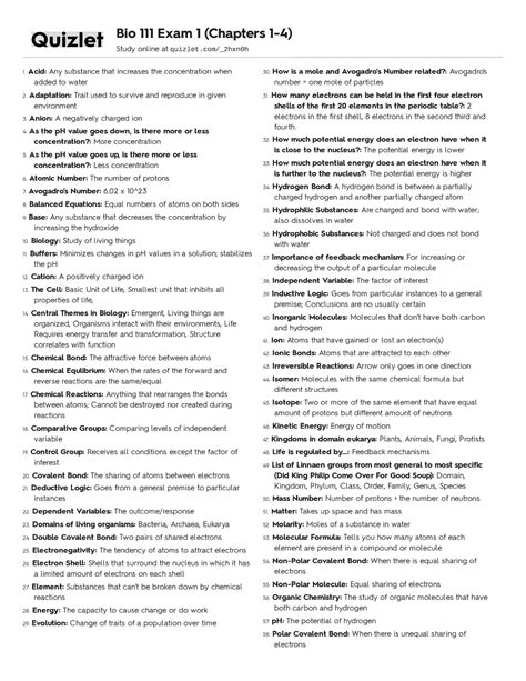 BIO 111 Chapter 1-4 quizlet - 1: Any substance that increases the