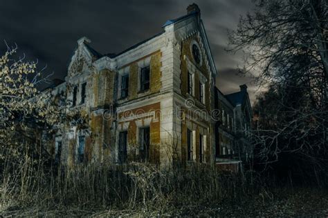 Dark And Creepy Old Abandoned Haunted Mansion At Night Former Karl Von