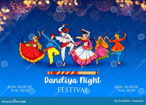 Dandiya In Disco Garba Night Banner Poster For Navratri Dussehra Festival Of India Vector