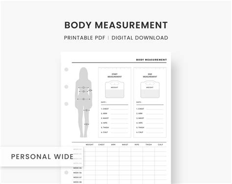 Body Measurement Tracker Printable Personal Wide Inserts Etsy
