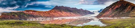 Blue Glacier And Green Mountains Iceland Stock Image Image Of