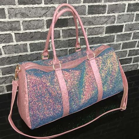 Glitter Pink Gym Bag Women Men Fitness Bags Traveling Luggage Handbags