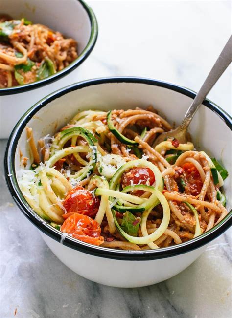 Double Tomato Pesto Spaghetti With Zucchini Noodles Cookie And Kate