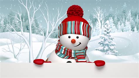 Snowman Waving Hand Animated Greeting Card Winter Holiday Background