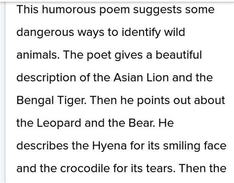 Class 10th English Poem How To Tell Wild Animals Summary