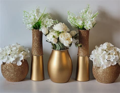 Gold Set Of 5 Centerpiece Glass Vase Wedding Special Event Etsy