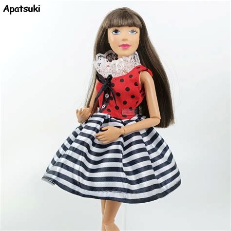 Red Polka Stripes Skirts Lace Doll Clothes For Barbie Dress Outfit Clothes For Barbie Doll