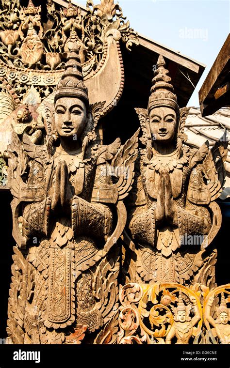 Wooden Carvings Myanmar Stock Photo Alamy