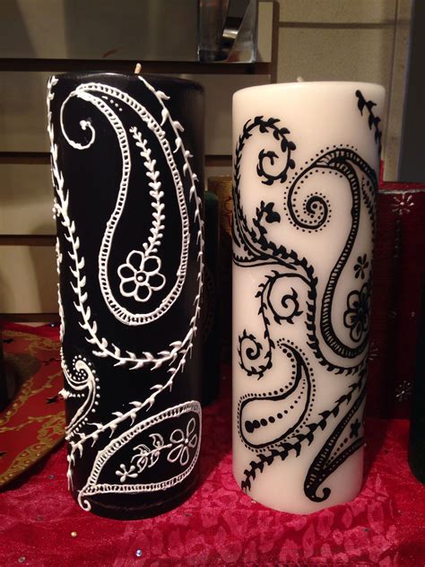 Black And White Henna Art Candles With Intricate Designs Velas De