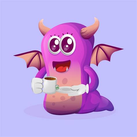 Premium Vector Cute Purple Monster Drinking Tea Tea Time