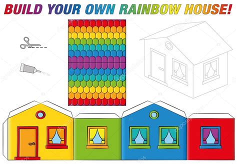 When finished, they come to the front and tell the class about their house. Paper Model House Template Rainbow Colors — Stock Vector ...