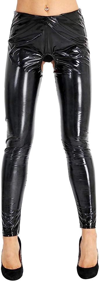 Yoojia Sexy Women S Metallic Wet Look Pvc Leather Open Crotch Backless Leggings Long Pants