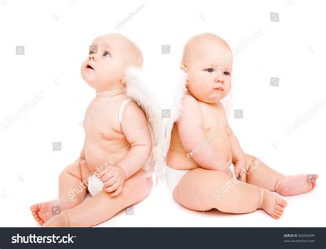 Two Chubby Baby Angels In Diapers Stock Photo 64265899