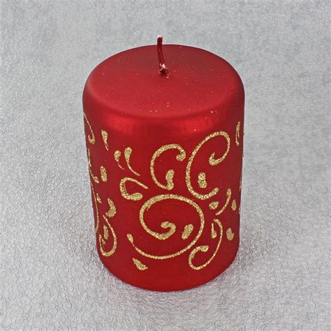 Red Gold Spark Candles Small Pillar Etsy