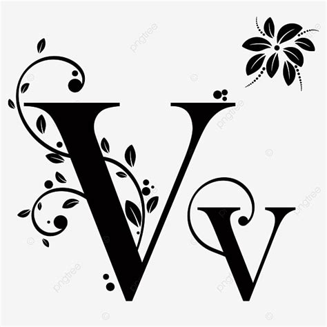 Font Letter V With Ornaments Vintage Upper And Lower Case Text Effect