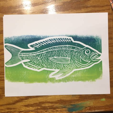 Linocut Fish First Time With A Gradient Printmaking