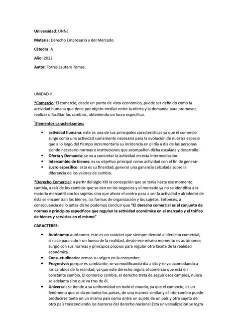 Unidad 1 Empresario Y Del Mercado 2022 Universidad Unne Materia