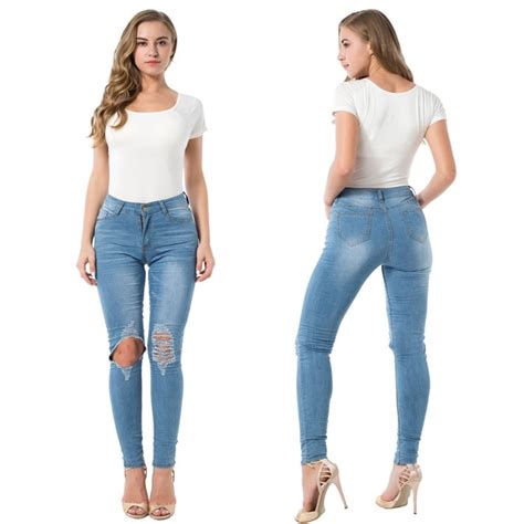 Ripped Jeans Women Sexy High Street Denim Fashion Stretchy Full Length